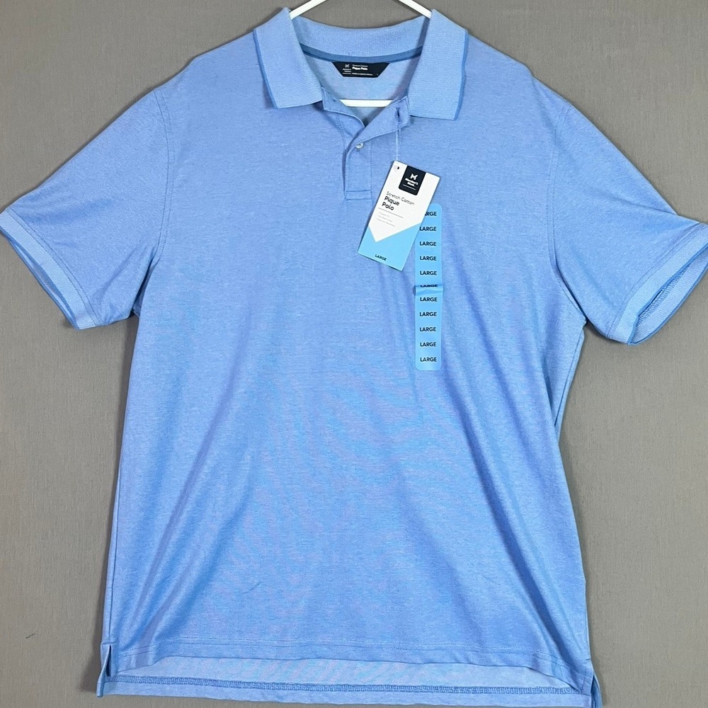 Member's Mark Pique Polo L Stretch Cotton Blue NEW